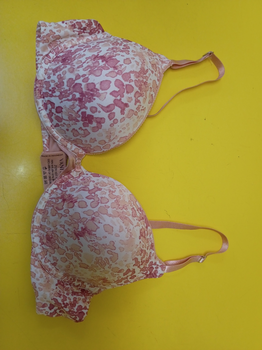 Vanity Fair Pink Floral Print T-Shirt Push Up Bra with Light Pink Straps